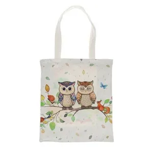 Bolsa de Tela con Asas Pareja de Buhos en Rama