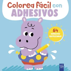 Colorea Fácil con Adhesivos. Hipopótamo